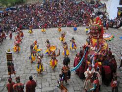 Dancers performing during the ceremony of Bhutan Paro Festival